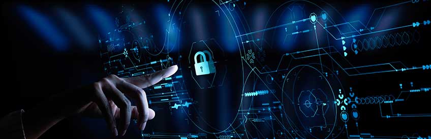 Data protection Cyber Security Privacy Business with Woman hand pointing with UI.Internet Technology Concept.