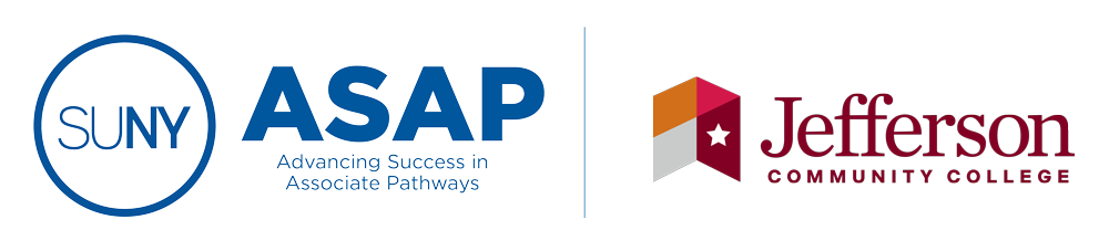 SUNY ASAP (Advancing Success in Associate Pathways and SUNY Jefferson logos