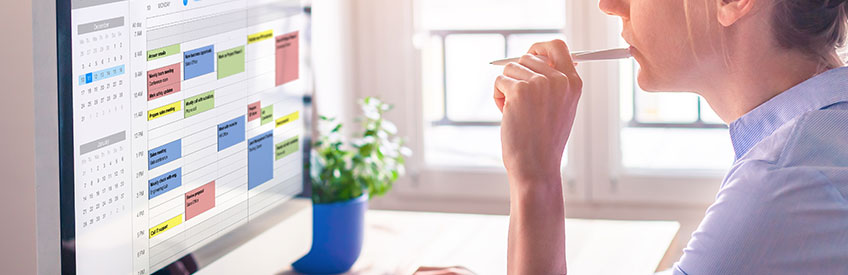 Office worker reviewing calendar