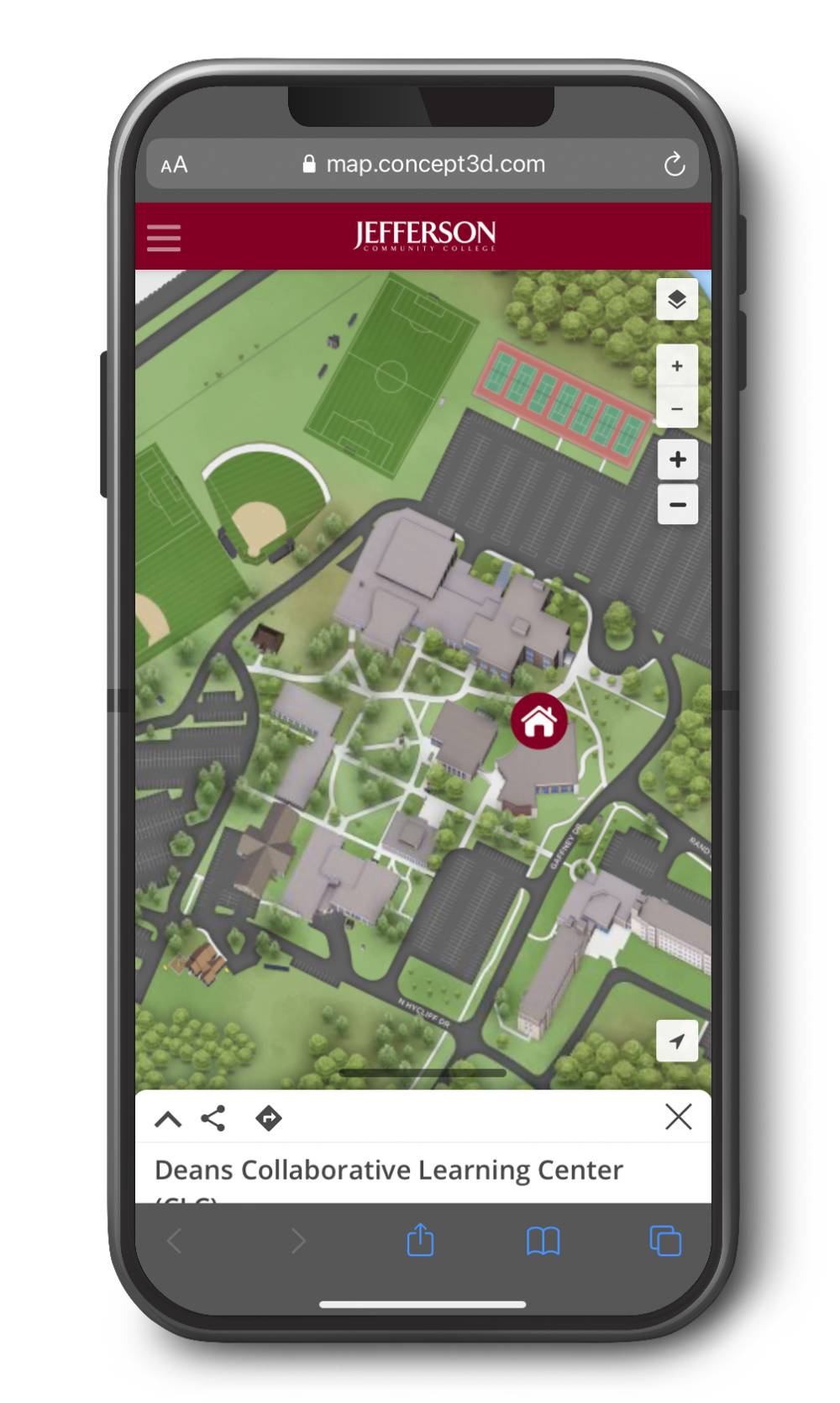 campus map on smart phone; link to campus map