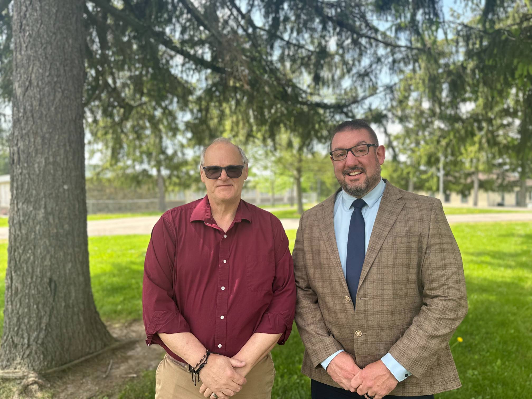 Employee Honored for 35 Years of Service, Posing with College President